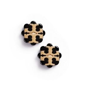 Tory Burch Black Resin Flower Logo Earrings